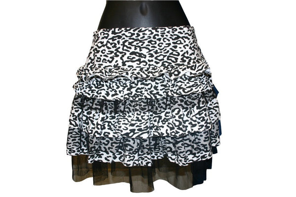 Black and White Animal Print and Mesh Skirt