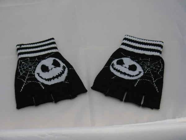 Black and White Jack and Cobwebs Fingerless Gloves