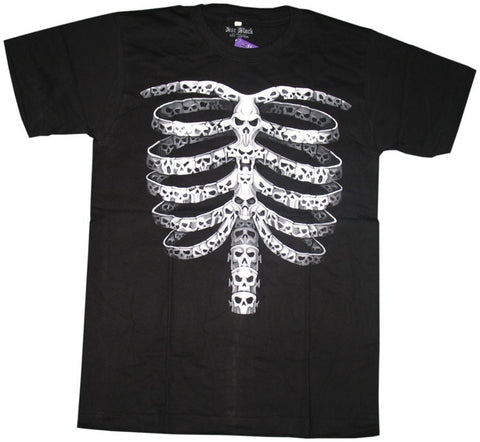 Black Ribcage made of Skulls T-Shirt
